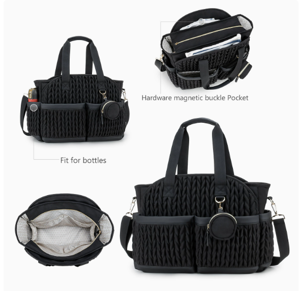 Sac à langer mommy bag multipoche plissé avec pochette tétine assortie