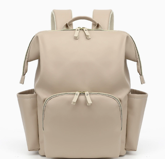 Sac à dos à langer simili-cuir beige sable - vue principale