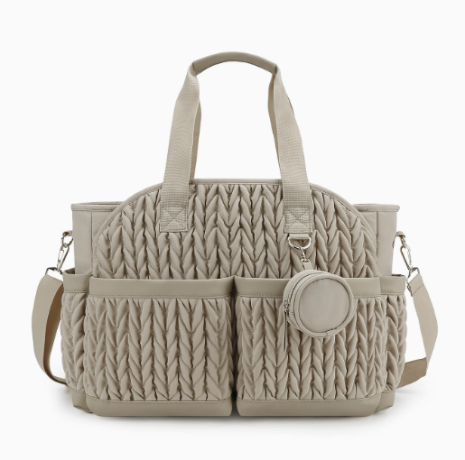Sac à langer mommy bag multipoche plissé taupe - vue de face