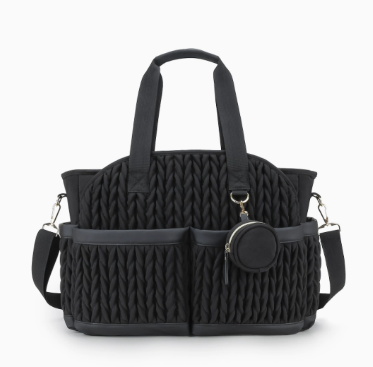Sac à langer mommy bag multipoche plissé noir - vue de face