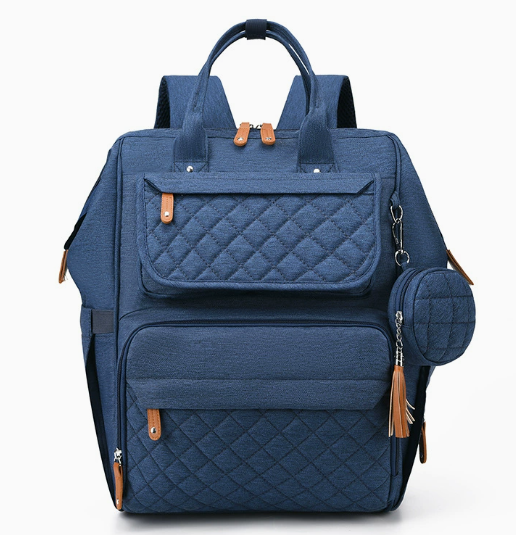 Sac à dos à langer matelassé losanges bleu marine - élégant et masculin