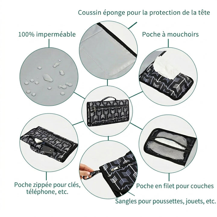 Matelas à langer nomade 3-en-1 — Motifs ludiques &amp; format pliable