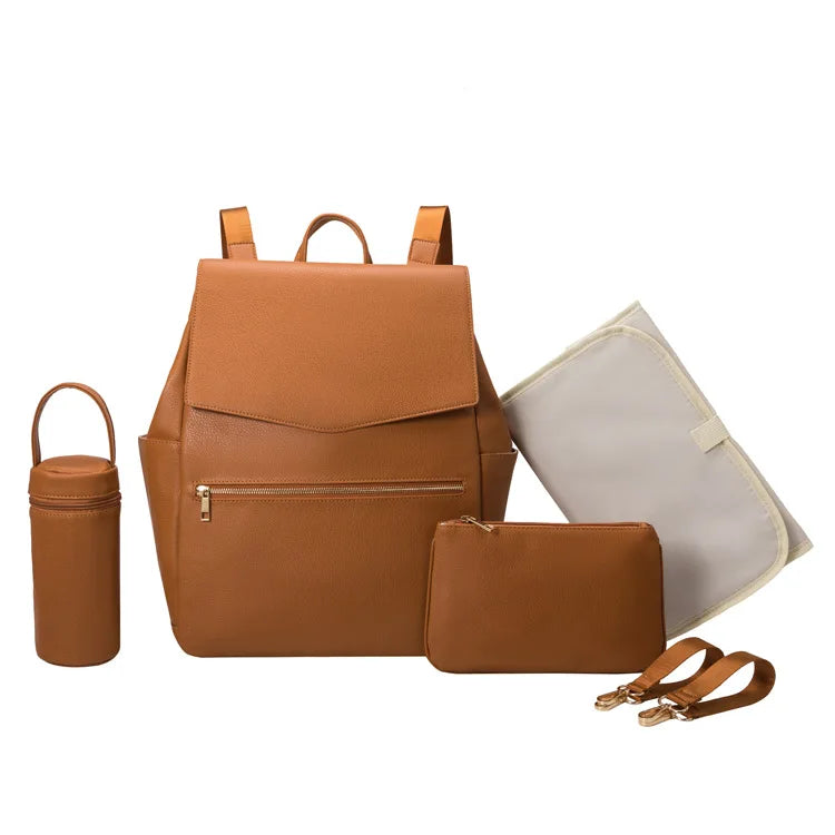 Sac à dos à langer cuir PU — Pour poussette grande capacité tapis – Maison Lunö
