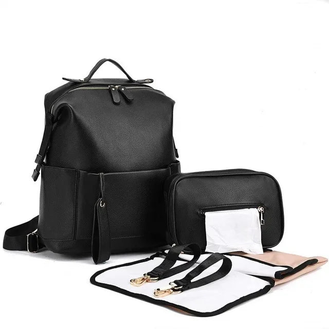 Sac à dos à langer simili cuir PU — Bandoulière poussette élégant – Maison Lunö