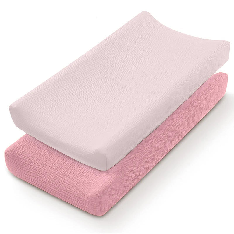 Housse matelas à langer 80x40 mousseline coton rose poudré – Maison Lunö