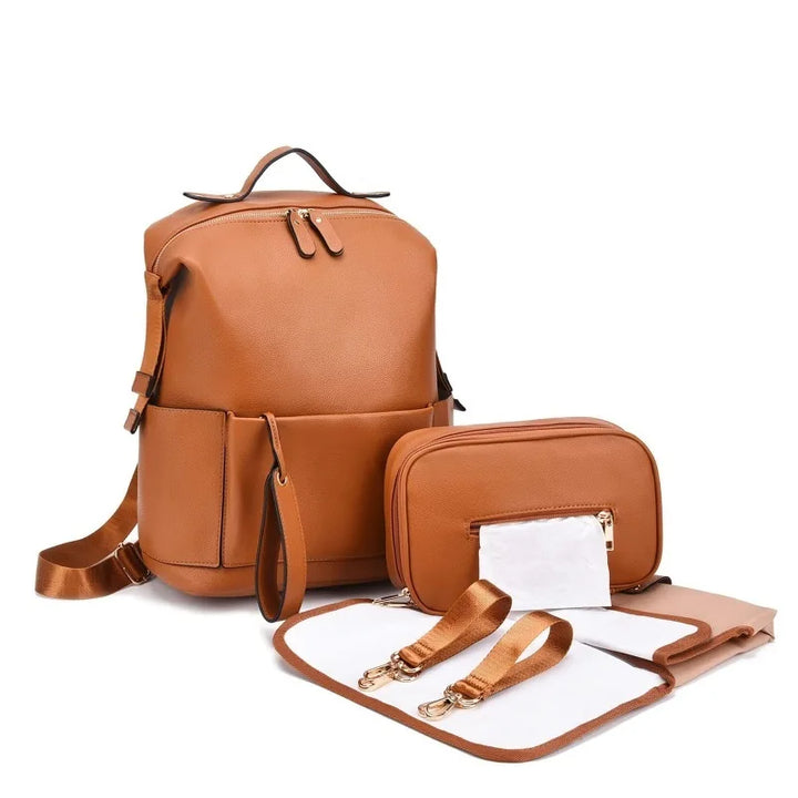 Sac à dos à langer simili cuir PU — Bandoulière poussette élégant – Maison Lunö (photo 5)