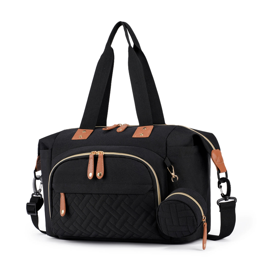 Sac à langer brodé 3 pièces — Motif losange chic grande capacité – Maison Lunö