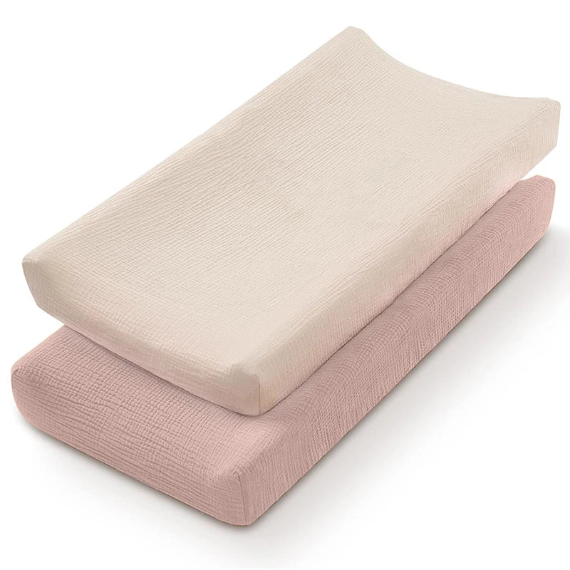 Housse matelas à langer 80x40 mousseline coton lilas sablé – Maison Lunö