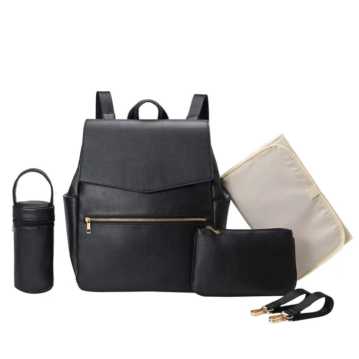 Sac à dos à langer cuir PU — Pour poussette grande capacité tapis – Maison Lunö (photo 7)