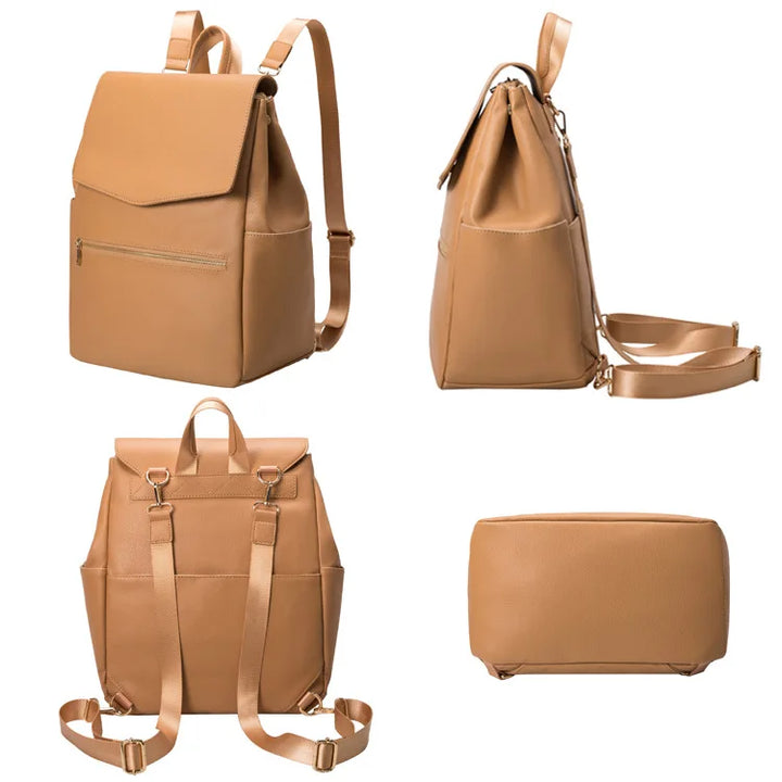 Sac à dos à langer cuir PU — Pour poussette grande capacité tapis – Maison Lunö (photo 5)