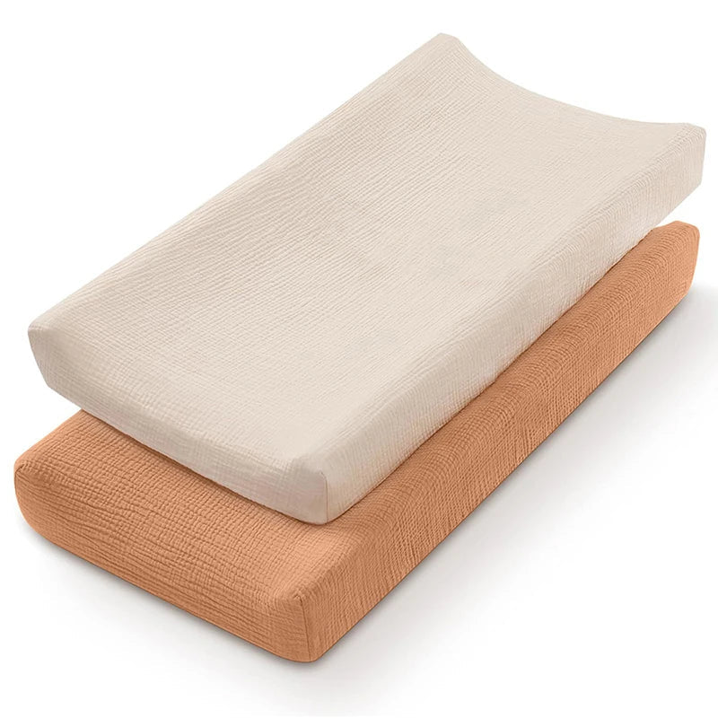 Housse matelas à langer 80x40 mousseline coton citrouille sable – Maison Lunö