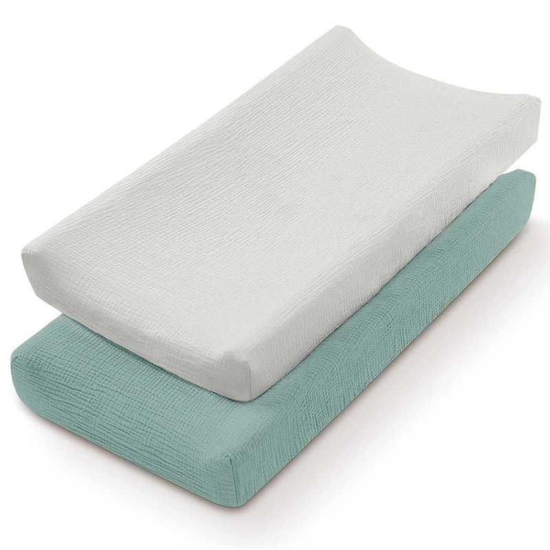 Housse matelas à langer 80x40 mousseline coton vert sauge – Maison Lunö