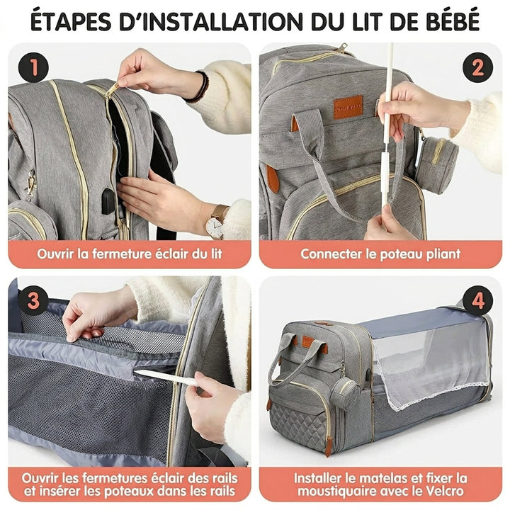 Sac à langer convertible 3 en 1 — Lit nomade et tapis à langer intégrés