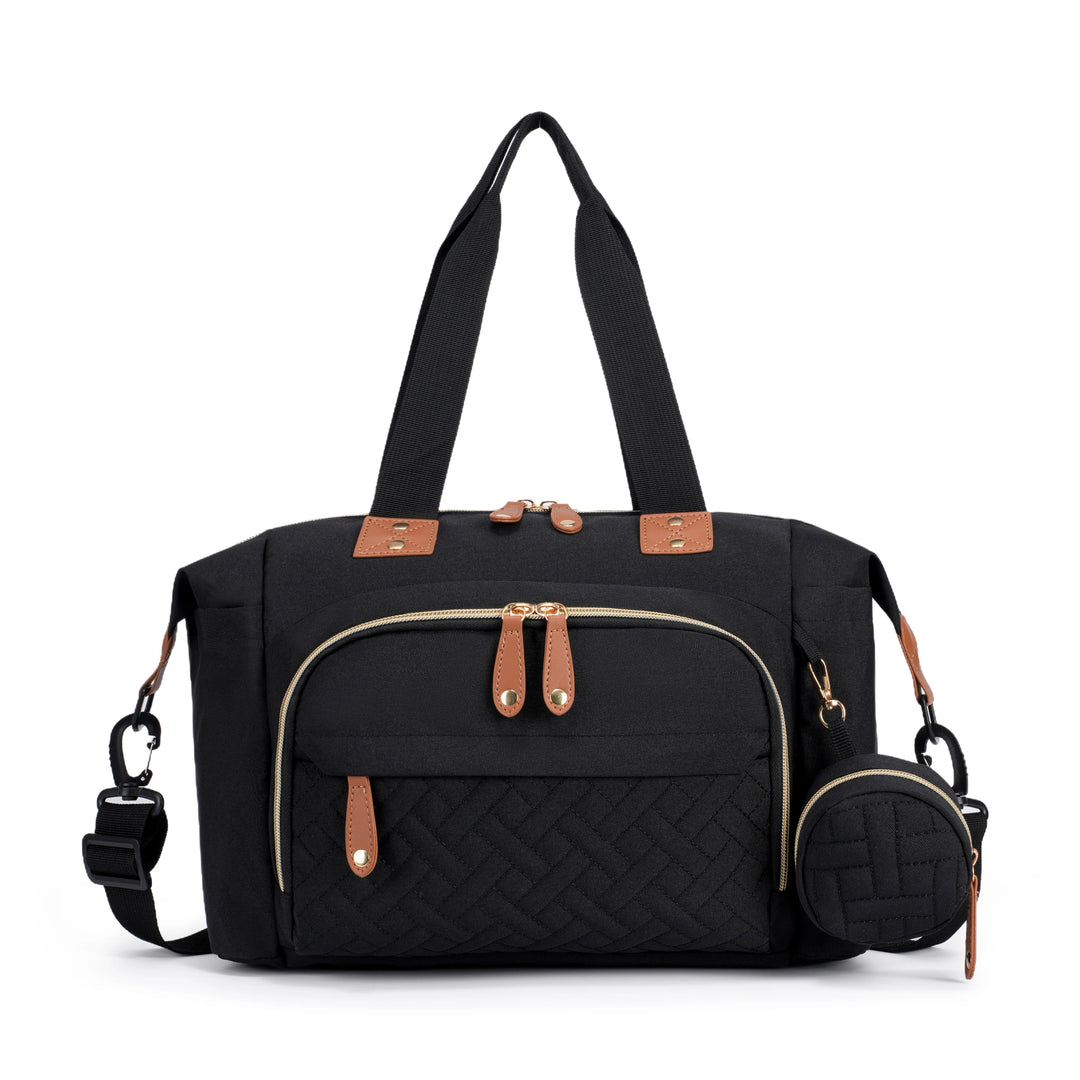 Sac à langer brodé 3 pièces — Motif losange chic grande capacité