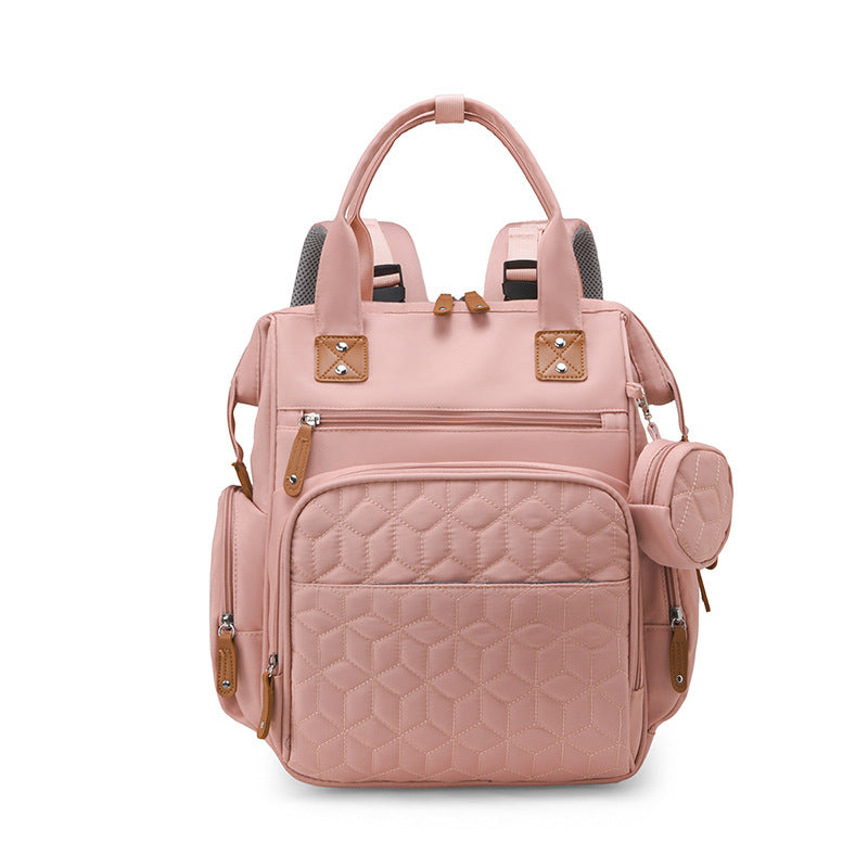 Sac à dos à langer matelassé nid d'abeille rose poudré - sophistiqué