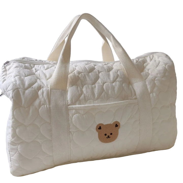 Sac à langer matelassé écru broderie ours - cadeau de naissance élégant