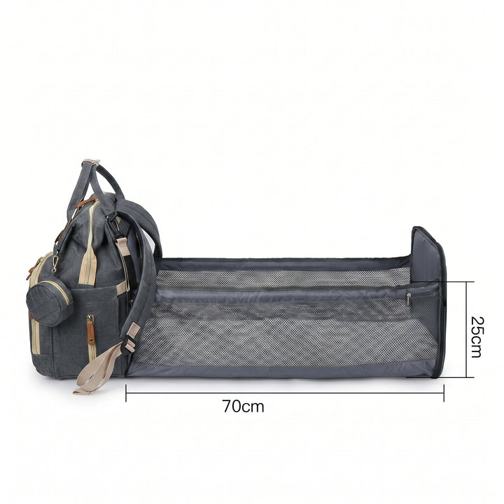 Sac à langer convertible déployé en lit nomade pour bébé