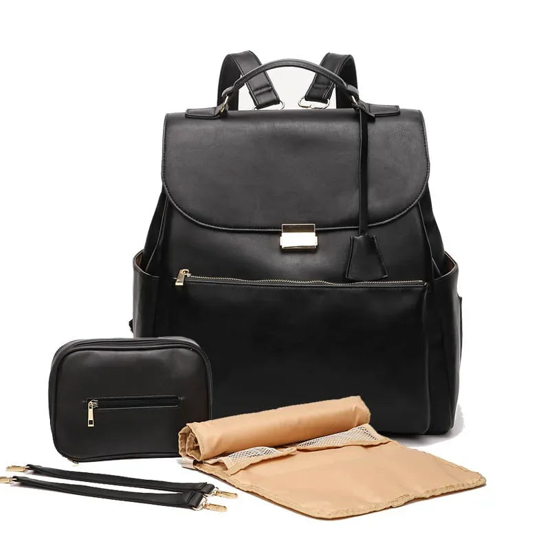 Sac à dos à langer cuir PU — Imperméable infirmière soin nourrisson – Maison Lunö (photo 2)