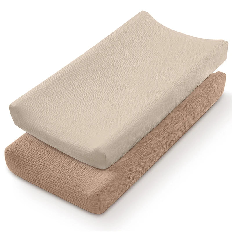 Housse matelas à langer 80x40 mousseline coton brun sable – Maison Lunö