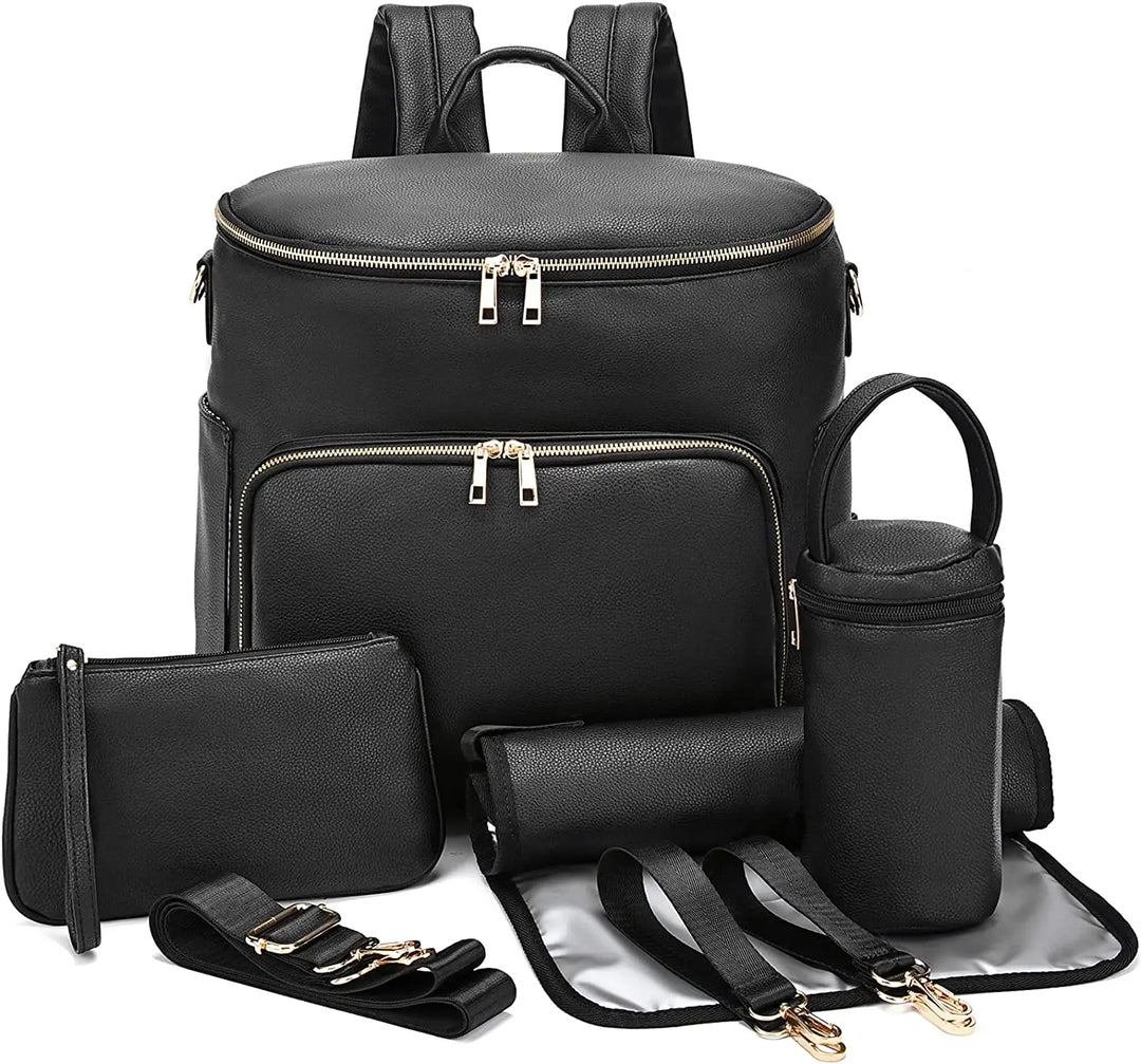 Sac à dos à langer cuir — Femmes attaches poussette poche humide – Maison Lunö