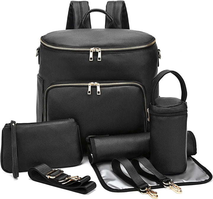 Sac à dos à langer cuir — Femmes attaches poussette poche humide – Maison Lunö