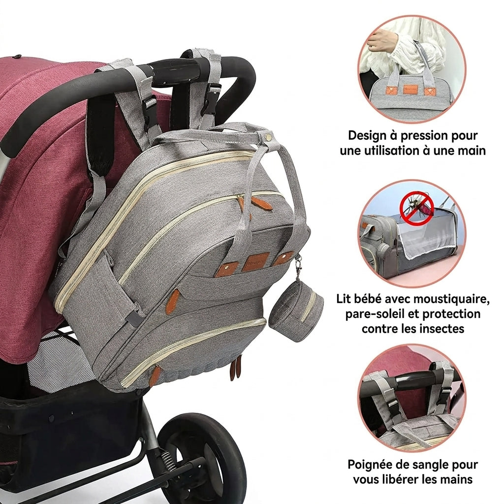 Sac à langer convertible 3 en 1 — Lit nomade et tapis à langer intégrés