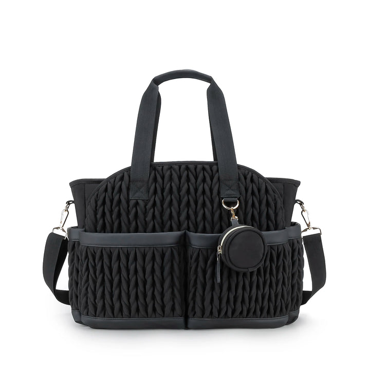Sac à langer mommy bag multipoche plissé — Taupe &amp; noir