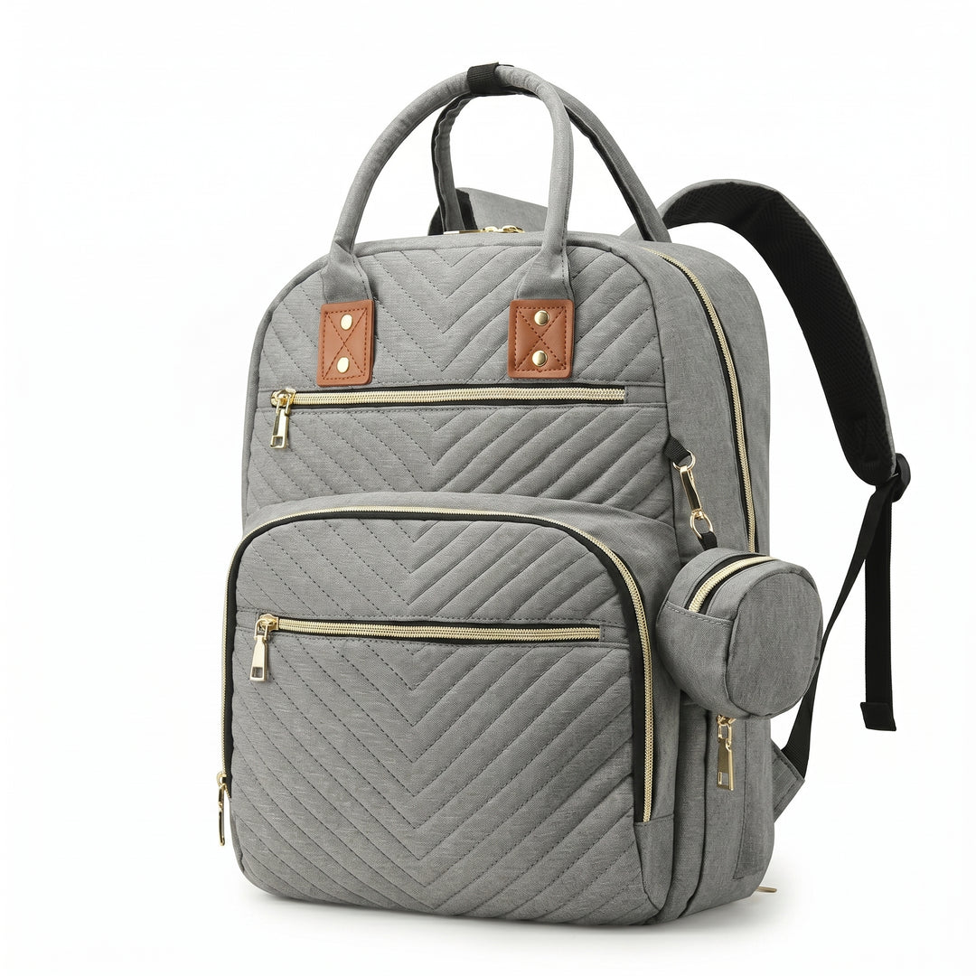 Sac à dos à langer matelassé diagonal gris - matière texturée