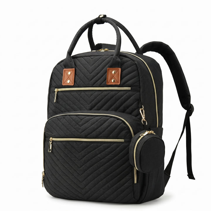 Sac à dos à langer matelassé diagonal noir - style scandinave moderne