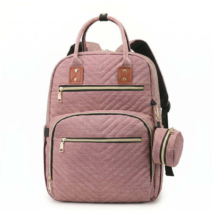 Sac à dos à langer matelassé diagonal rose poudré - délicat et féminin