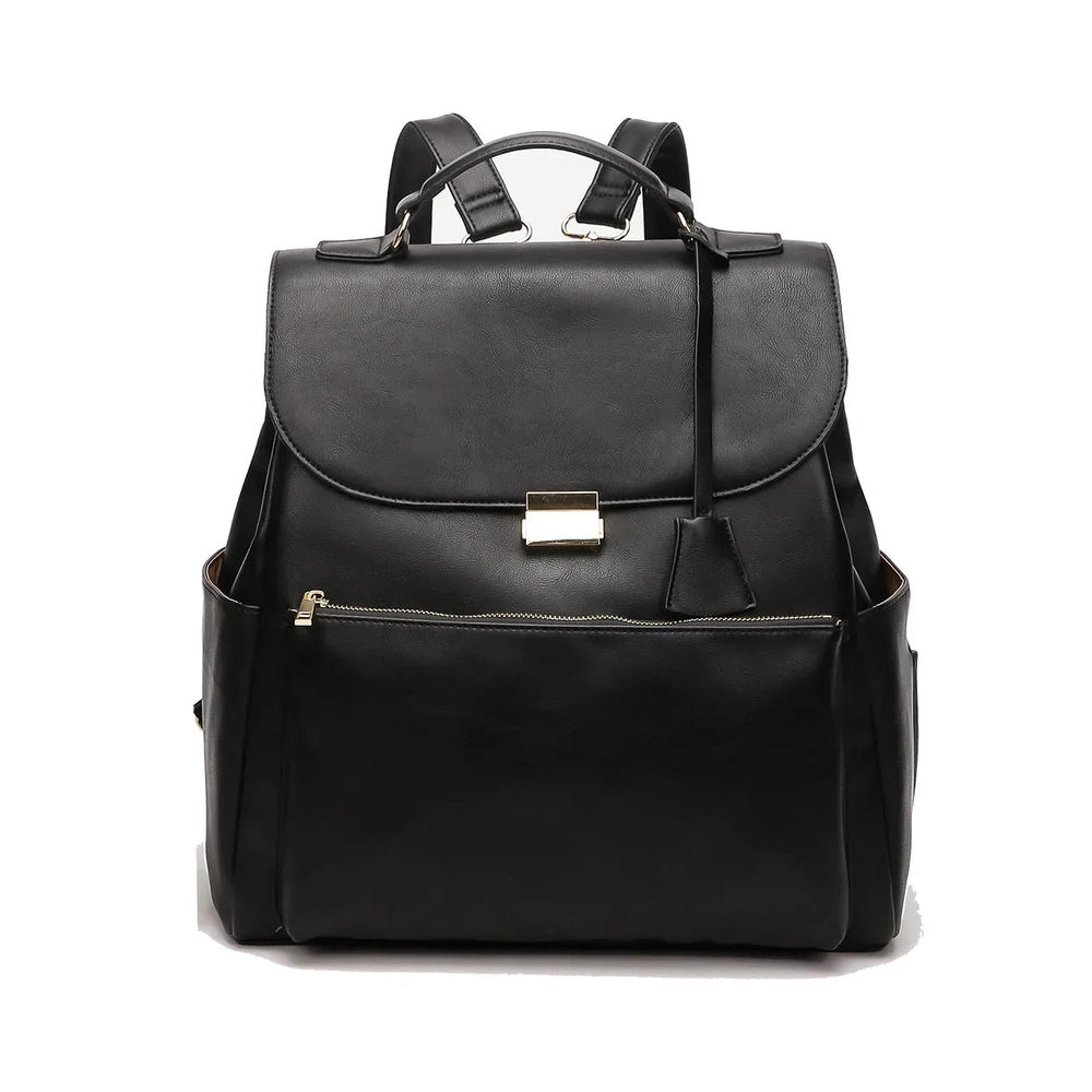 Sac à dos à langer en cuir PU noir Maison Lunö, vue de face