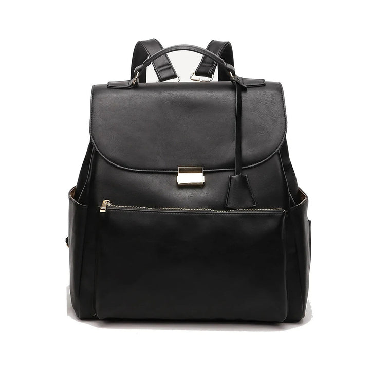 Sac à dos à langer en cuir PU noir Maison Lunö, vue de face