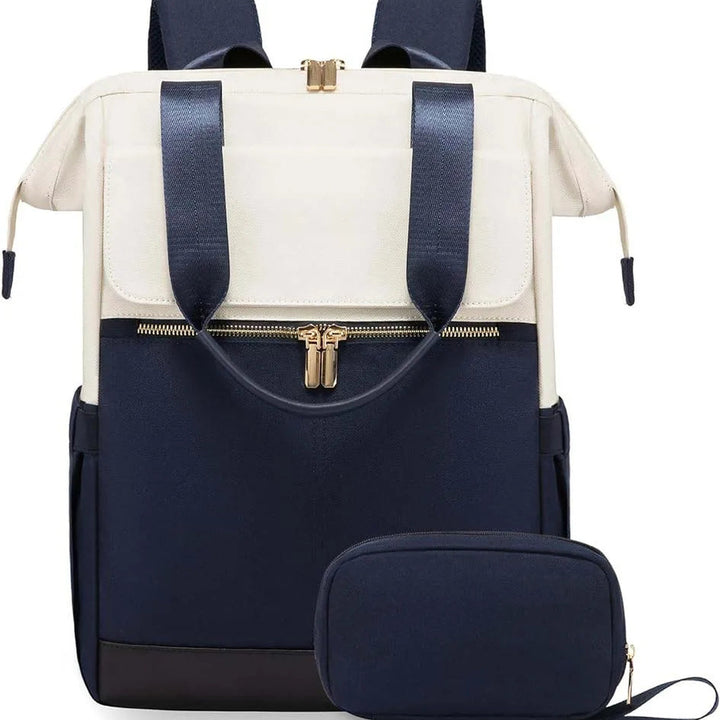 Sac à dos à langer voyage Maison Lunö, coloris bleu, avec sa pochette assortie