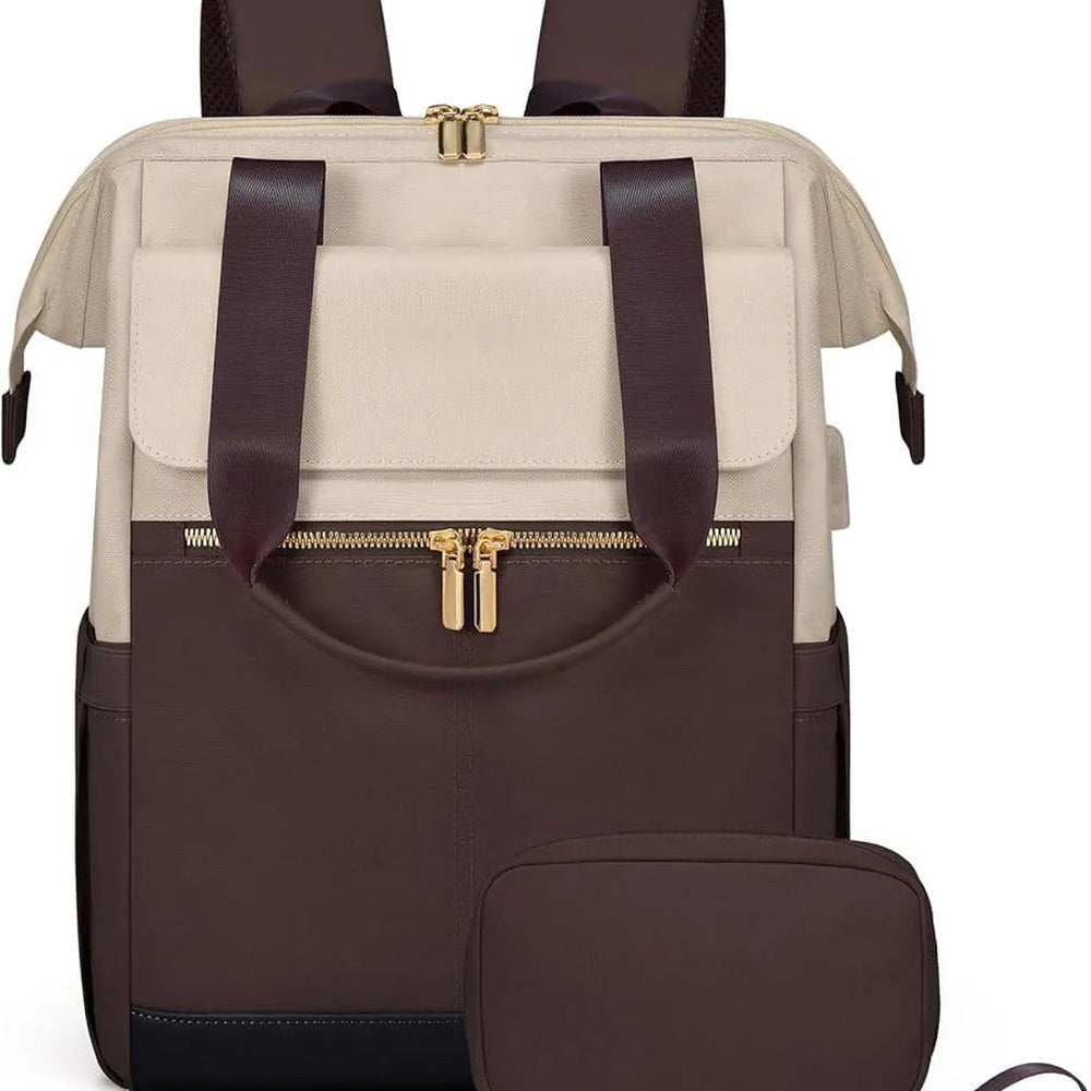 Sac à dos à langer voyage Maison Lunö, coloris café, avec sa pochette assortie