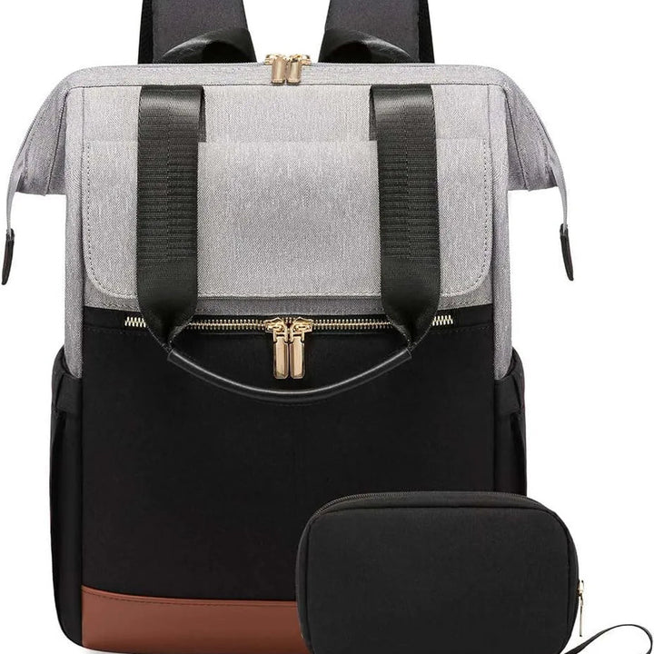 Sac à dos à langer voyage Maison Lunö, coloris noir et gris, avec sa pochette assortie