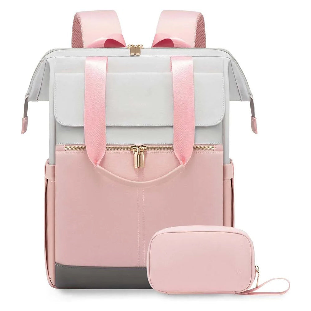 Sac à dos à langer voyage Maison Lunö, coloris rose, avec sa pochette assortie
