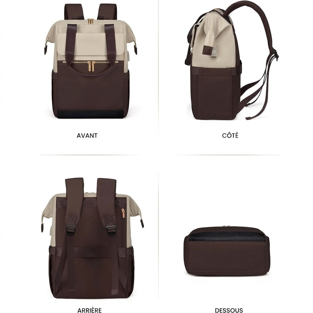 Sac à dos à langer crème — Voyage versatile ordinateur grande capacité – Maison Lunö (photo 4)