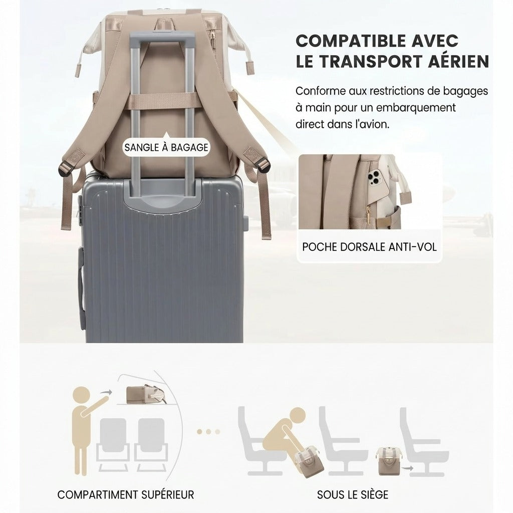 Sac à dos à langer crème — Voyage versatile ordinateur grande capacité – Maison Lunö (photo 3)