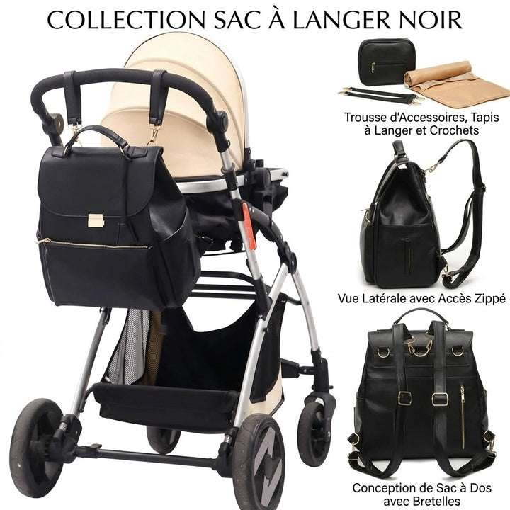 Sac à dos à langer cuir PU — Imperméable infirmière soin nourrisson – Maison Lunö (photo 4)