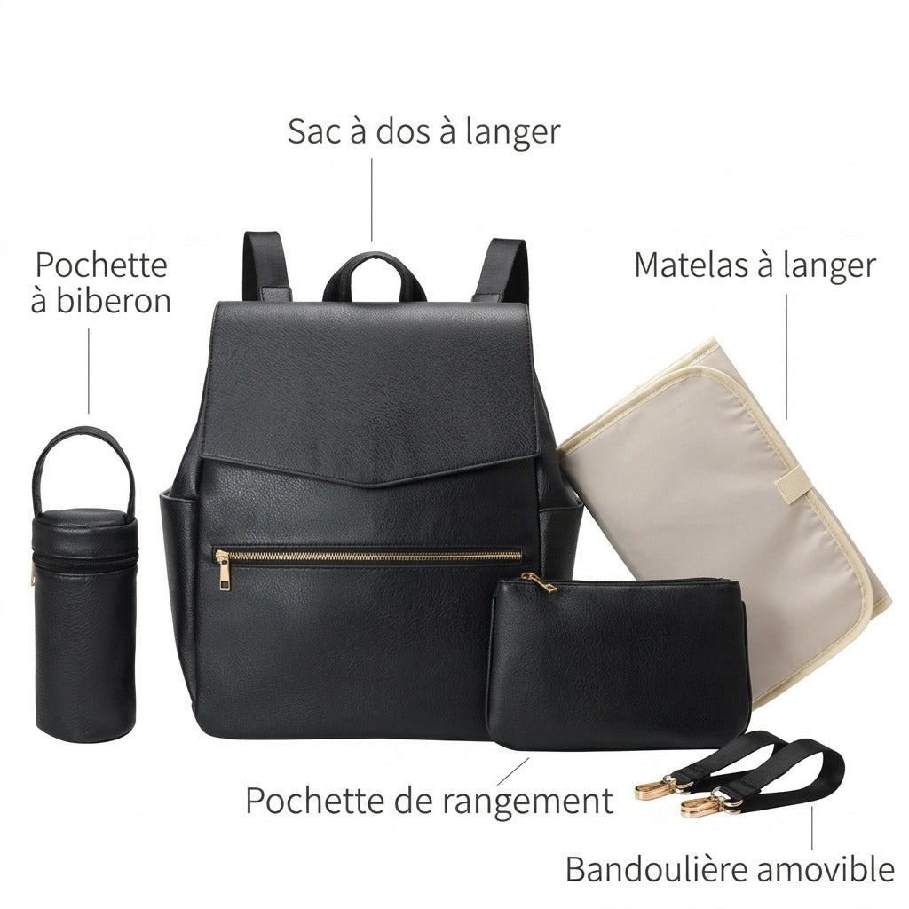 Sac à dos à langer cuir PU — Imperméable infirmière soin nourrisson – Maison Lunö (photo 3)