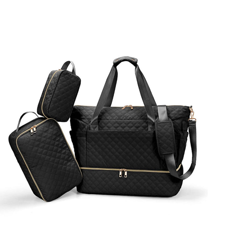 Sac à langer 3 pièces matelassé Maison Lunö — coloris noir, avec sa trousse et son sac à chaussures assortis