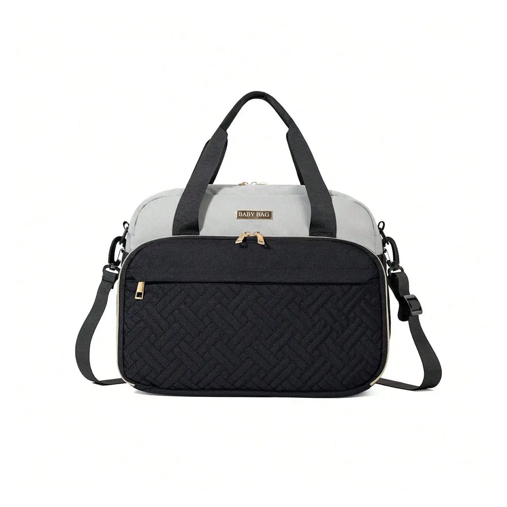 Sac à langer bandoulière grande ouverture Maison Lunö, coloris noir et gris