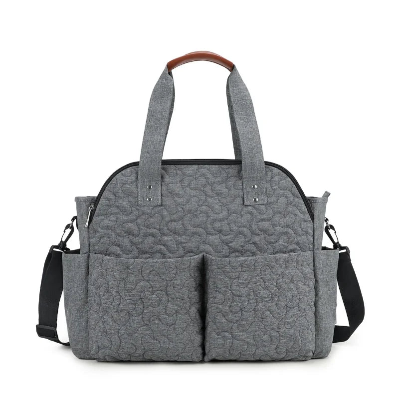 Sac à langer bandoulière multifonction Maison Lunö — coloris gris, format cabas avec deux poches frontales