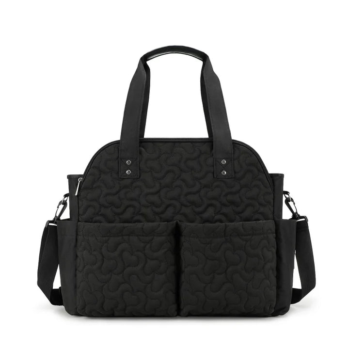 Sac à langer bandoulière multifonction Maison Lunö — coloris noir, format cabas avec deux poches frontales