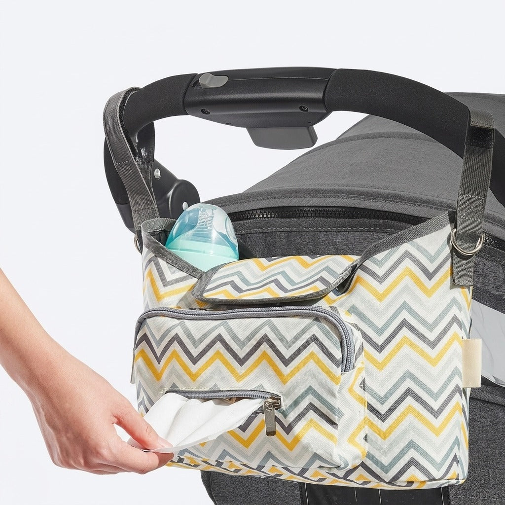 Sac à langer bandoulière Maison Lunö fixé au guidon d&