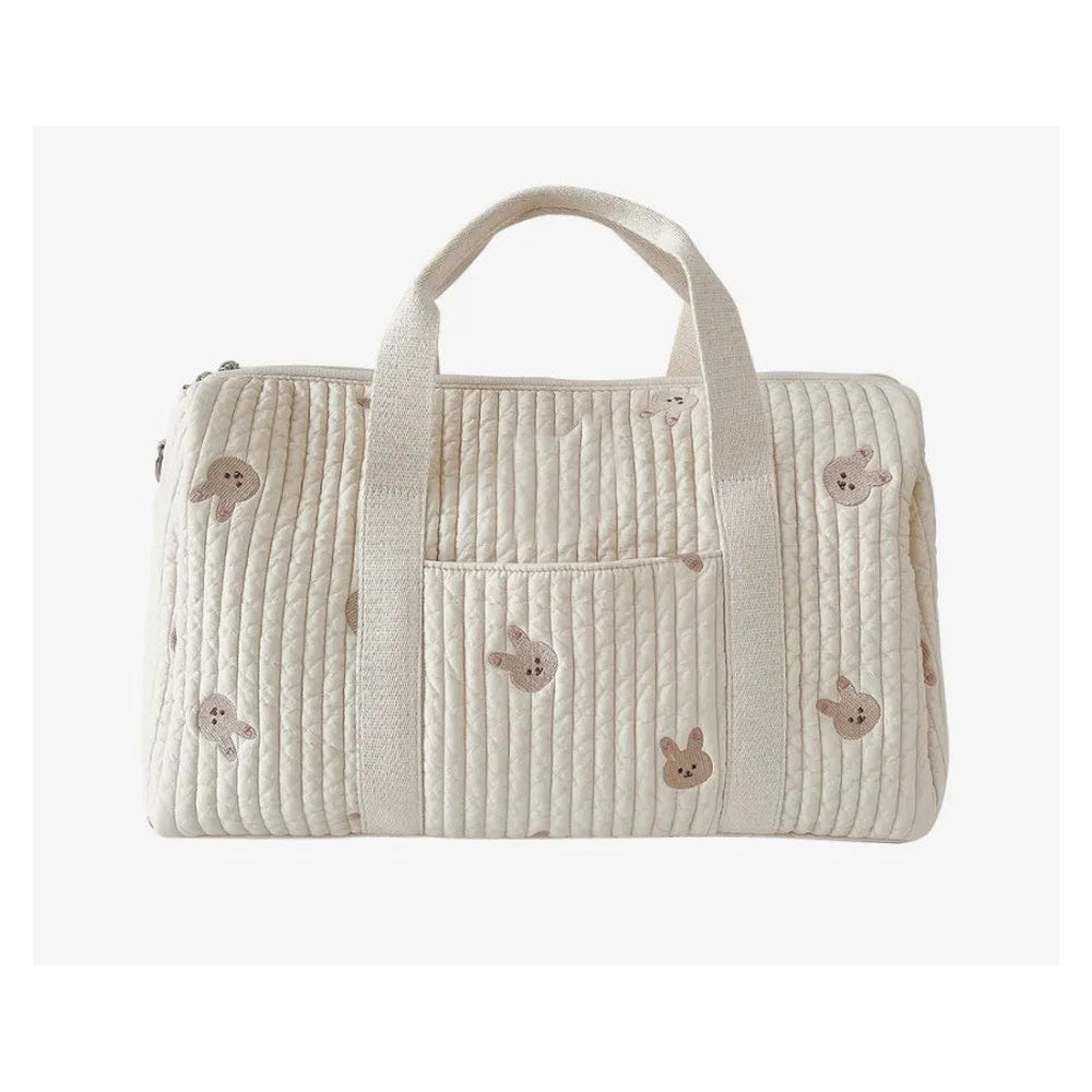 Sac à langer matelassé en coton Maison Lunö, broderies lapin