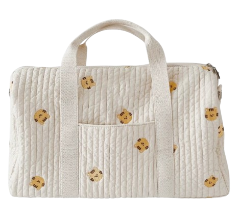 Sac à langer matelassé en coton broderie petits tigres jaunes - tendre et original