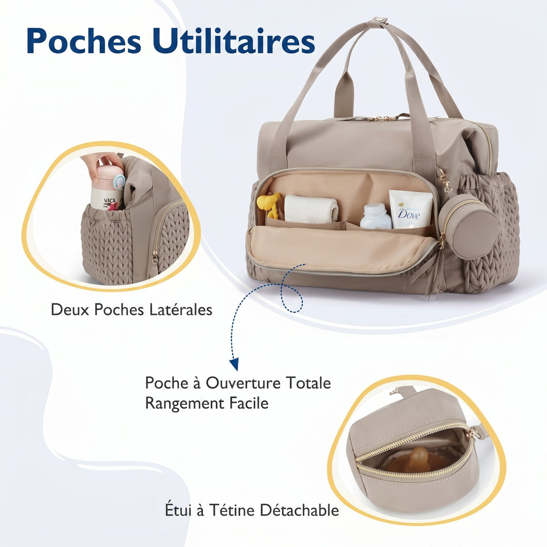 Sac à langer mommy bag plissé - poches utilitaires biberon et lingettes