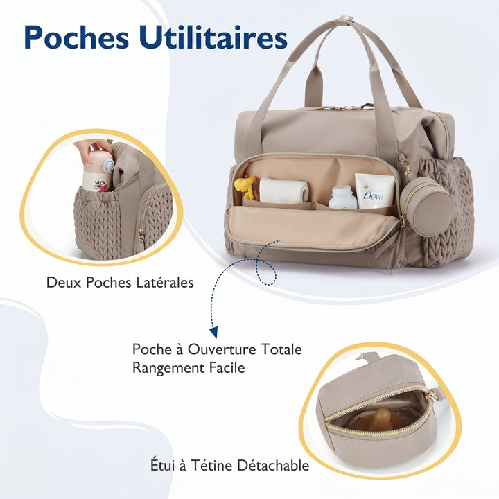 Sac à langer mommy bag plissé - poches utilitaires biberon et lingettes