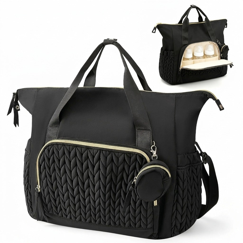 Sac à langer Oxford Maison Lunö, coloris noir, avec sa pochette à sucette